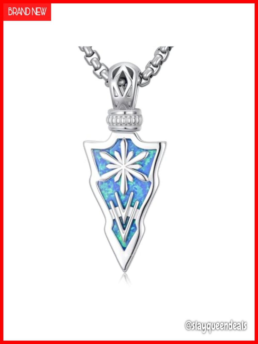 925 Sterling Silver Blue Opal Arrow Pendant Necklace Viking Jewelry Gift